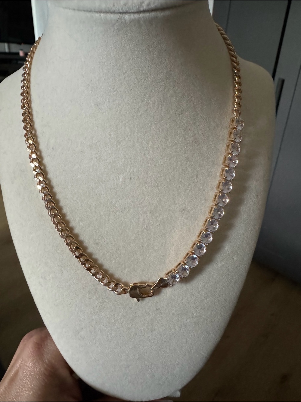 Gold Chain Necklace with Clear Crystal Row